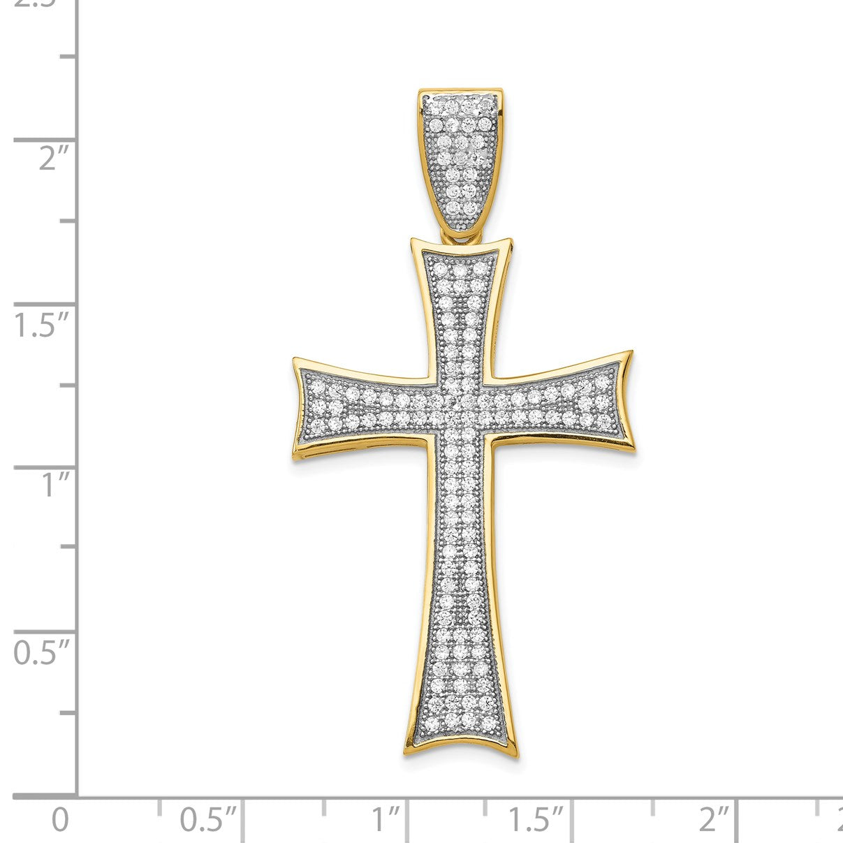 14k and White Rhodium Micro Pav� CZ Large Cross Pendant