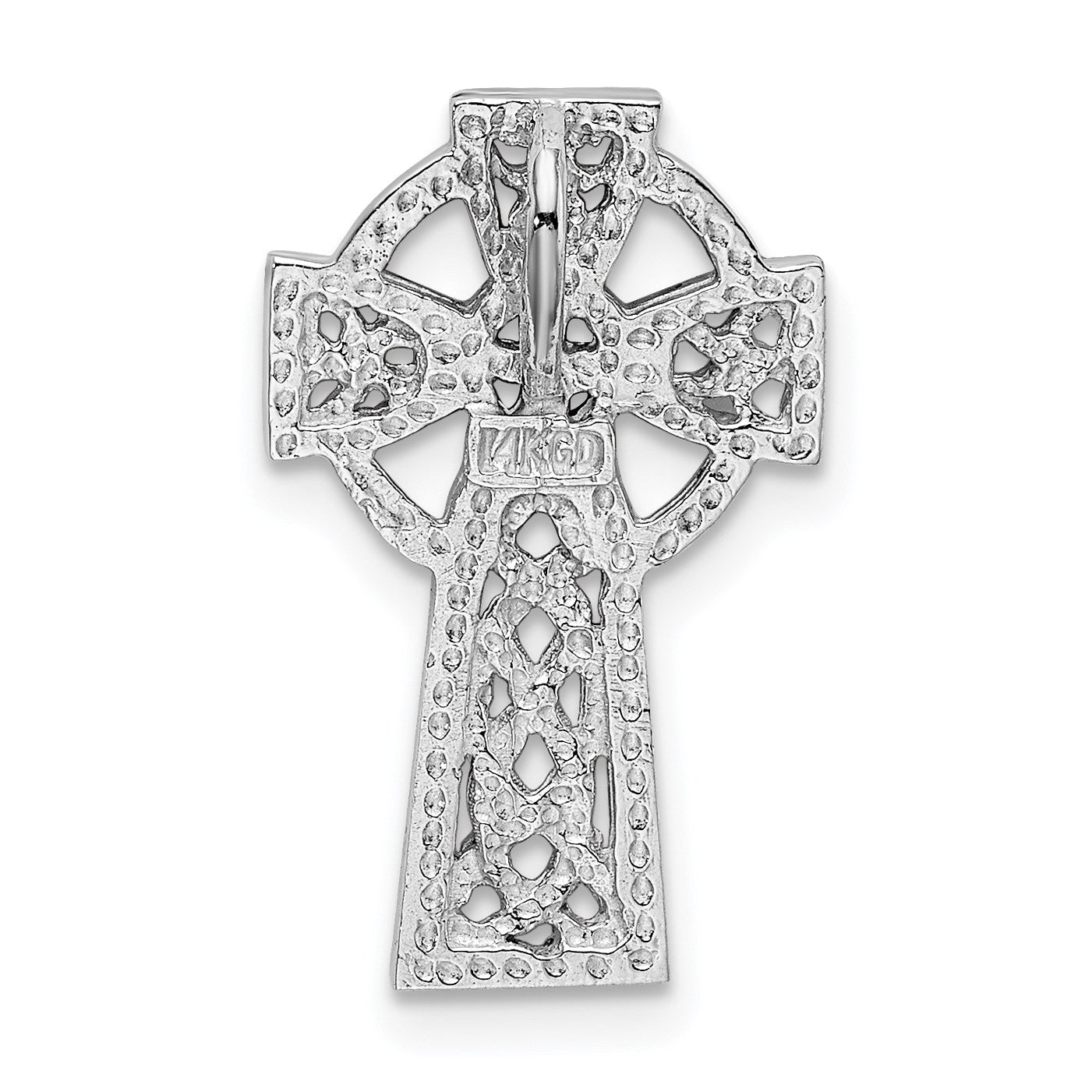 14k White Gold Polished Celtic Cross Omega Slide