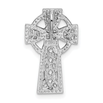 14k White Gold Polished Celtic Cross Omega Slide