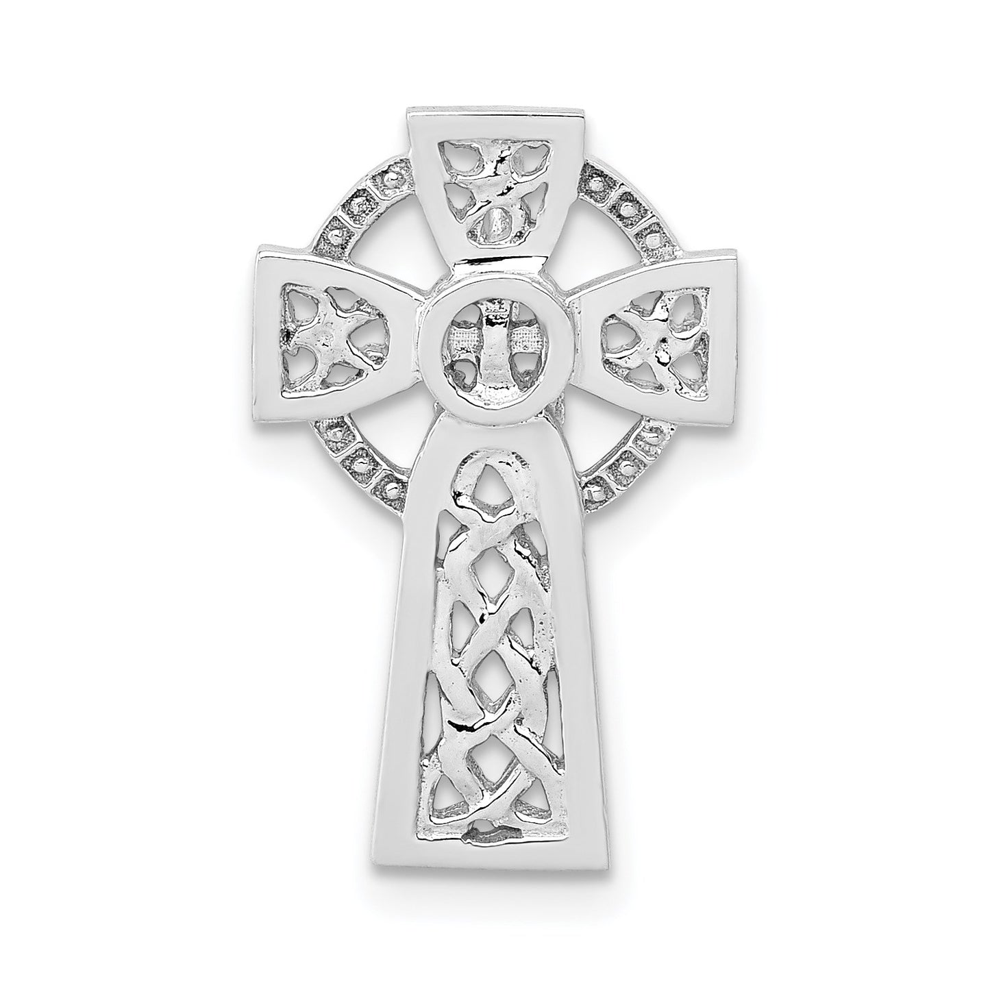 14k White Gold Polished Celtic Cross Omega Slide