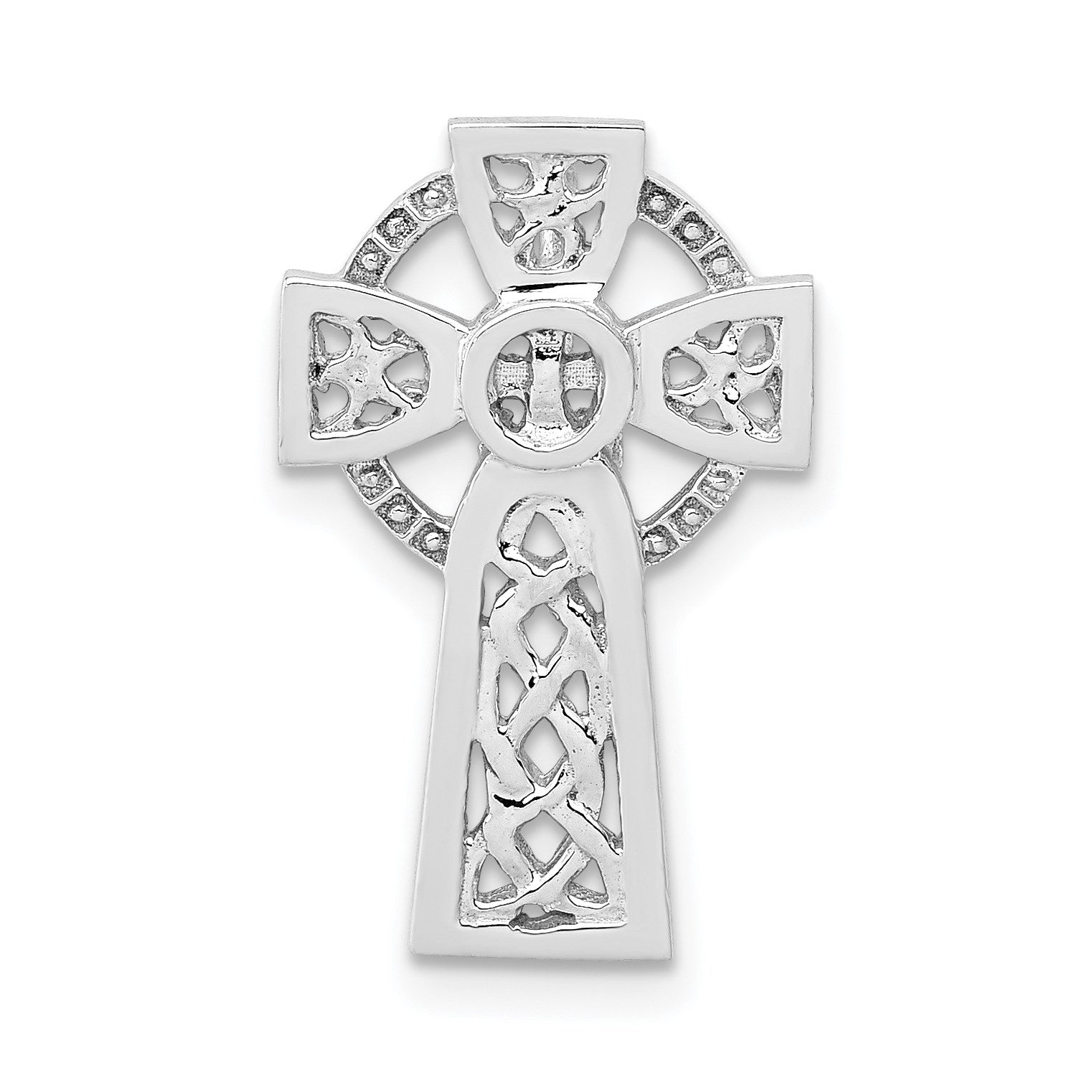 14k White Gold Polished Celtic Cross Omega Slide