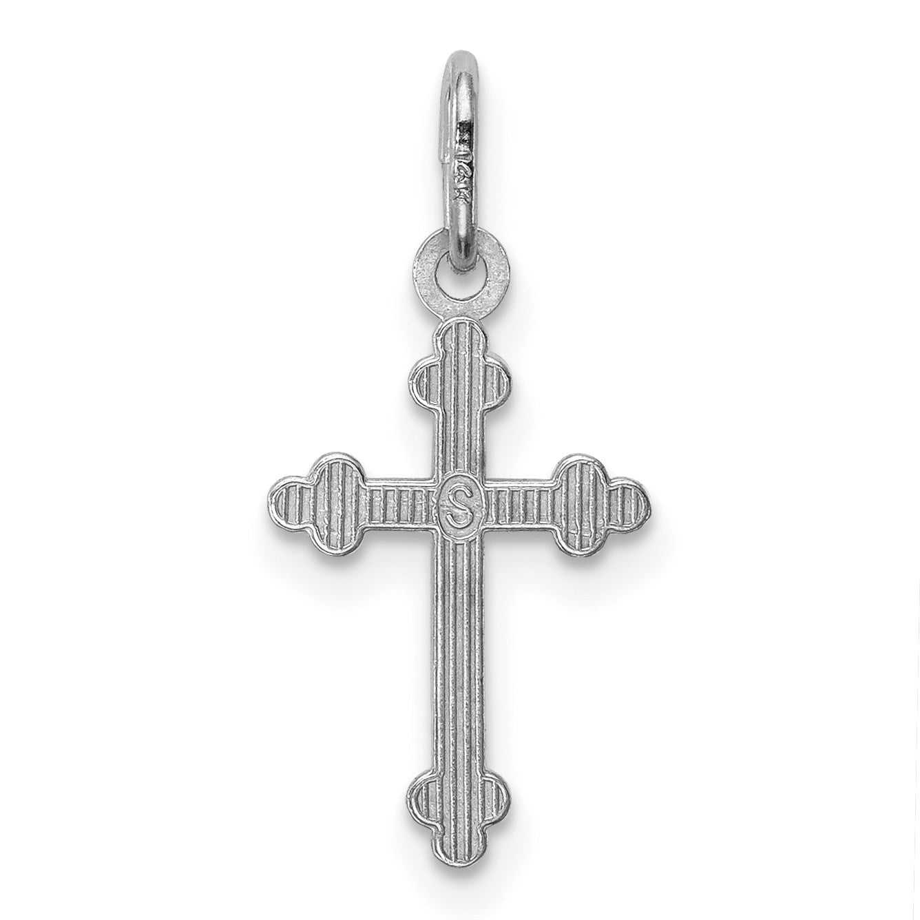 14k White Gold Polished Diamond-cut Small Budded Cross Charm
