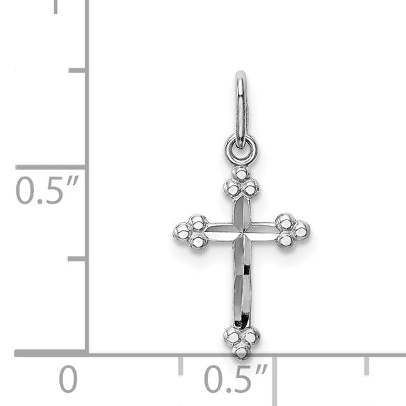 14k White Gold Polished Diamond-cut Small Budded Cross Charm