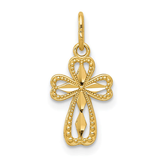 14k Diamond-cut Polished Small Cross Pendant