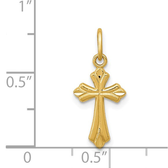 14k Polished Diamond-cut Small Cross Charm
