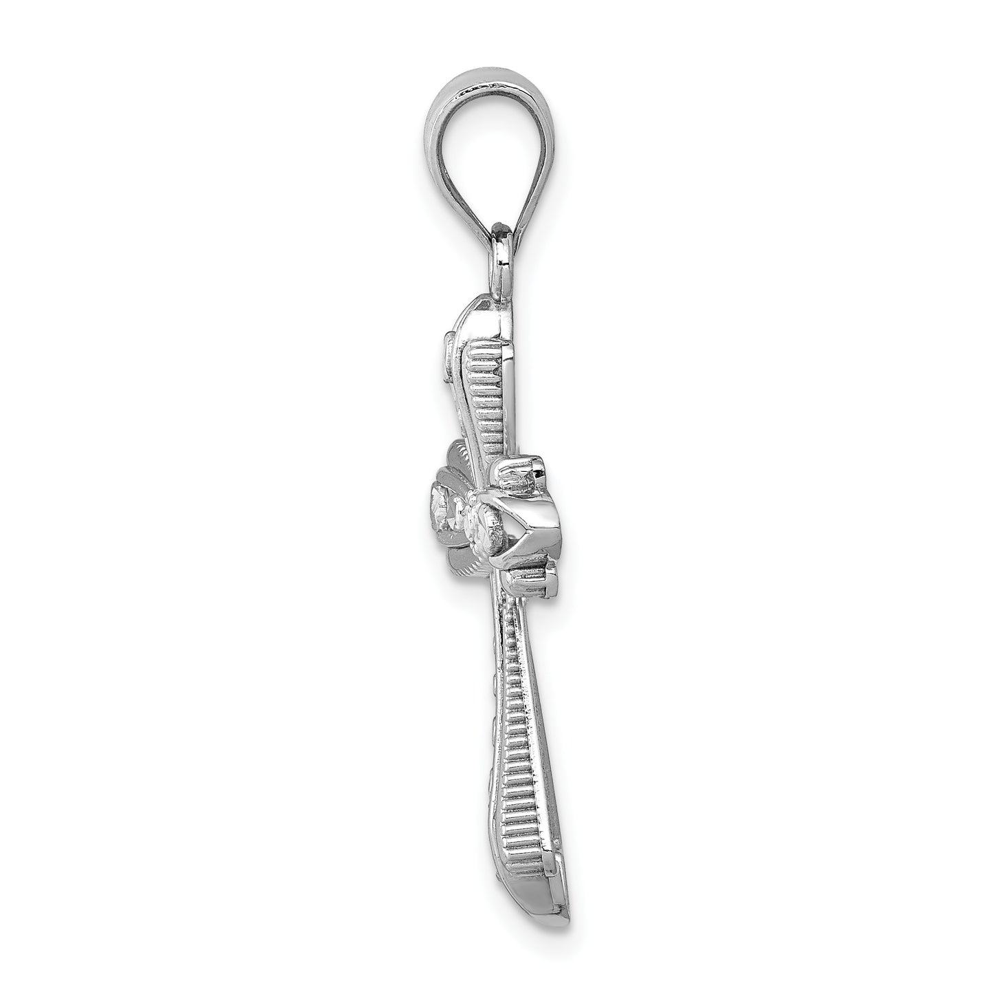 14k White Gold Polished Diamond-cut Fancy Cross Pendant