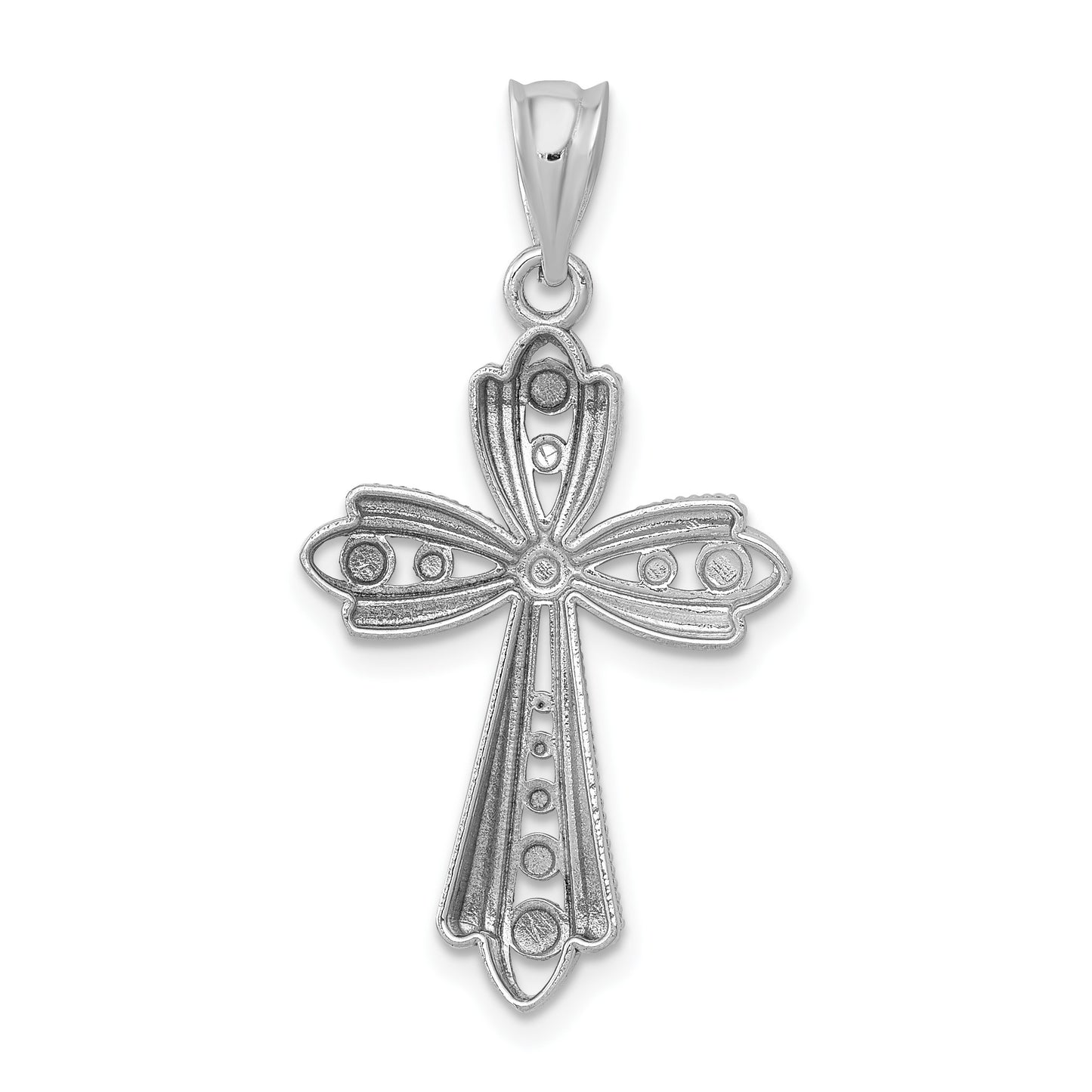 14k White Gold Polished Diamond-cut Fancy Cross Pendant