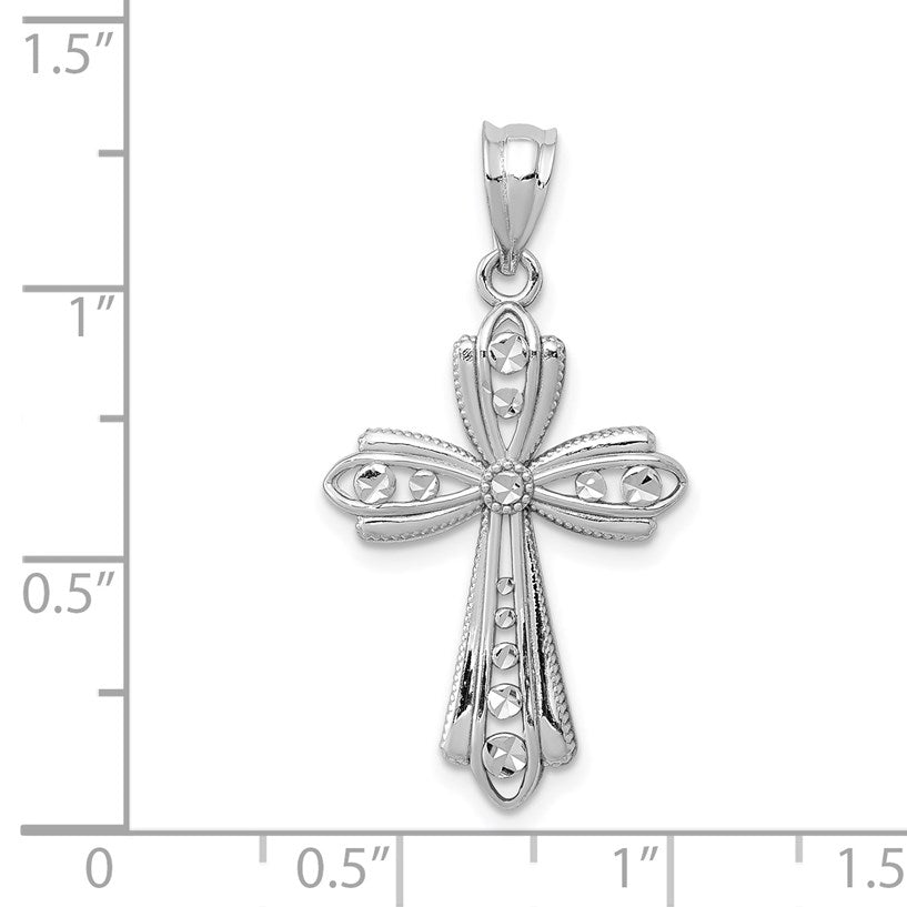 14k White Gold Polished Diamond-cut Fancy Cross Pendant