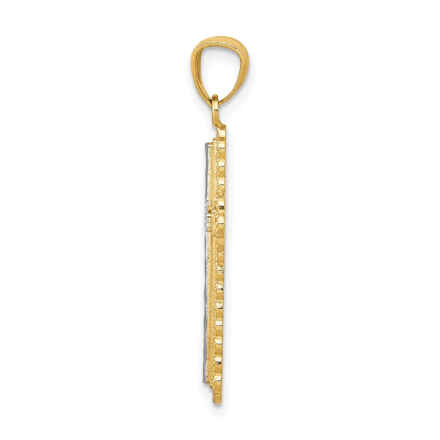 14k with White Rhodium Diamond-cut Budded Cross Pendant