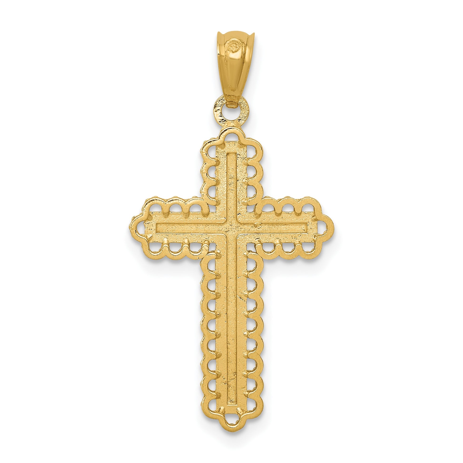 14k with White Rhodium Diamond-cut Budded Cross Pendant