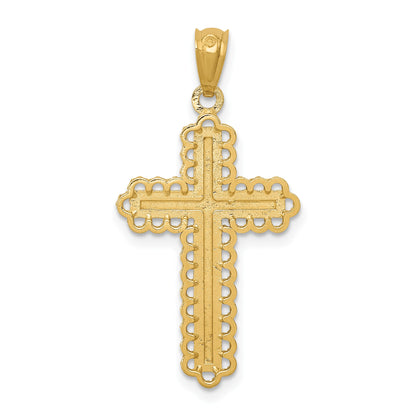 14k with White Rhodium Diamond-cut Budded Cross Pendant