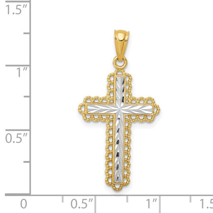 14k with White Rhodium Diamond-cut Budded Cross Pendant