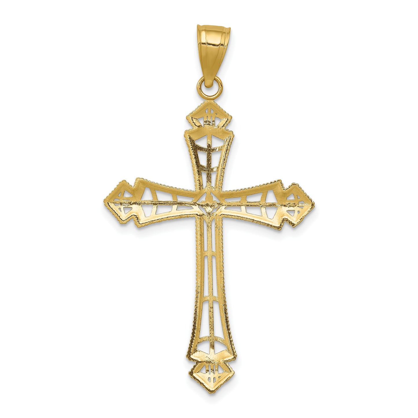 14k and White Rhodium Diamond-cut Cross Pendant