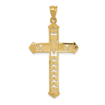 14K and White Rhodium Polished Diamond-Cut Dove Cross Pendant