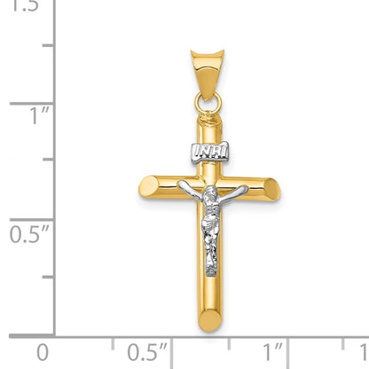 14k Two-Tone Polished INRI Crucifix Pendant
