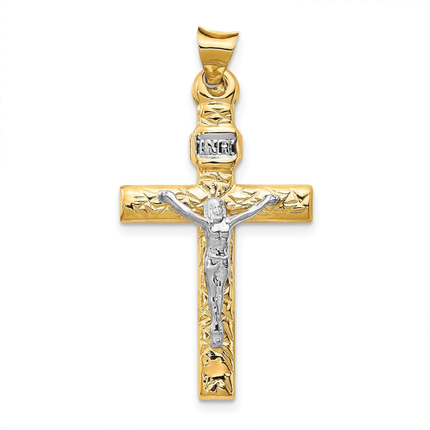 14k Two-Tone and White Rhodium INRI Crucifix Pendant