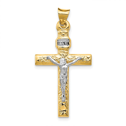 14k Two-Tone and White Rhodium INRI Crucifix Pendant
