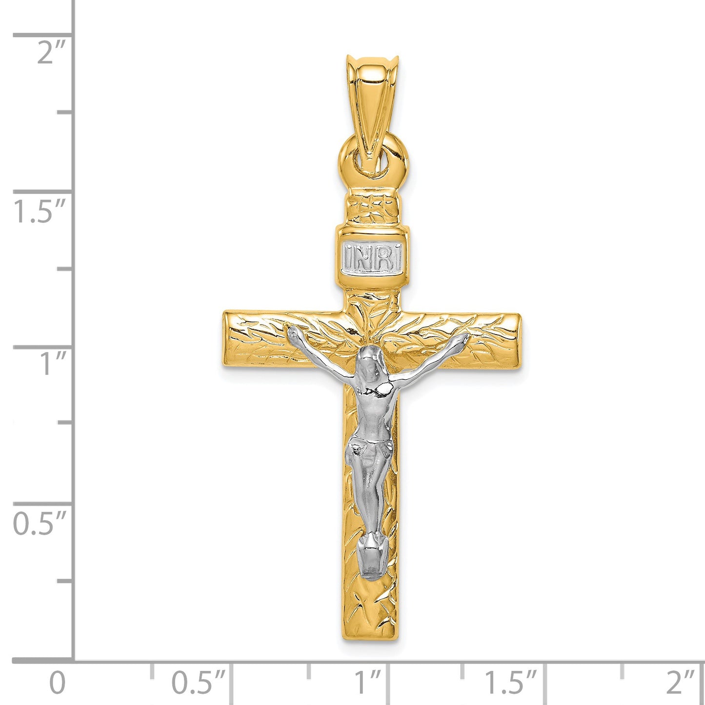 14K Two-Tone and White Rhodium Crucifix Pendant