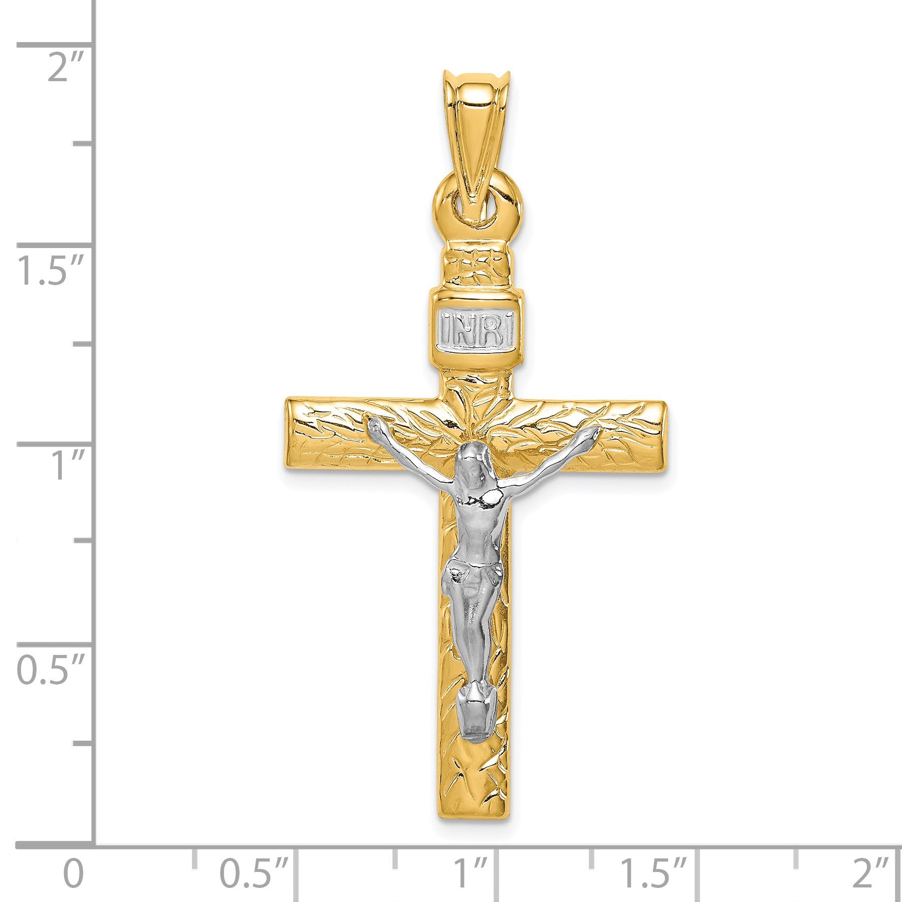 14K Two-Tone and White Rhodium Crucifix Pendant