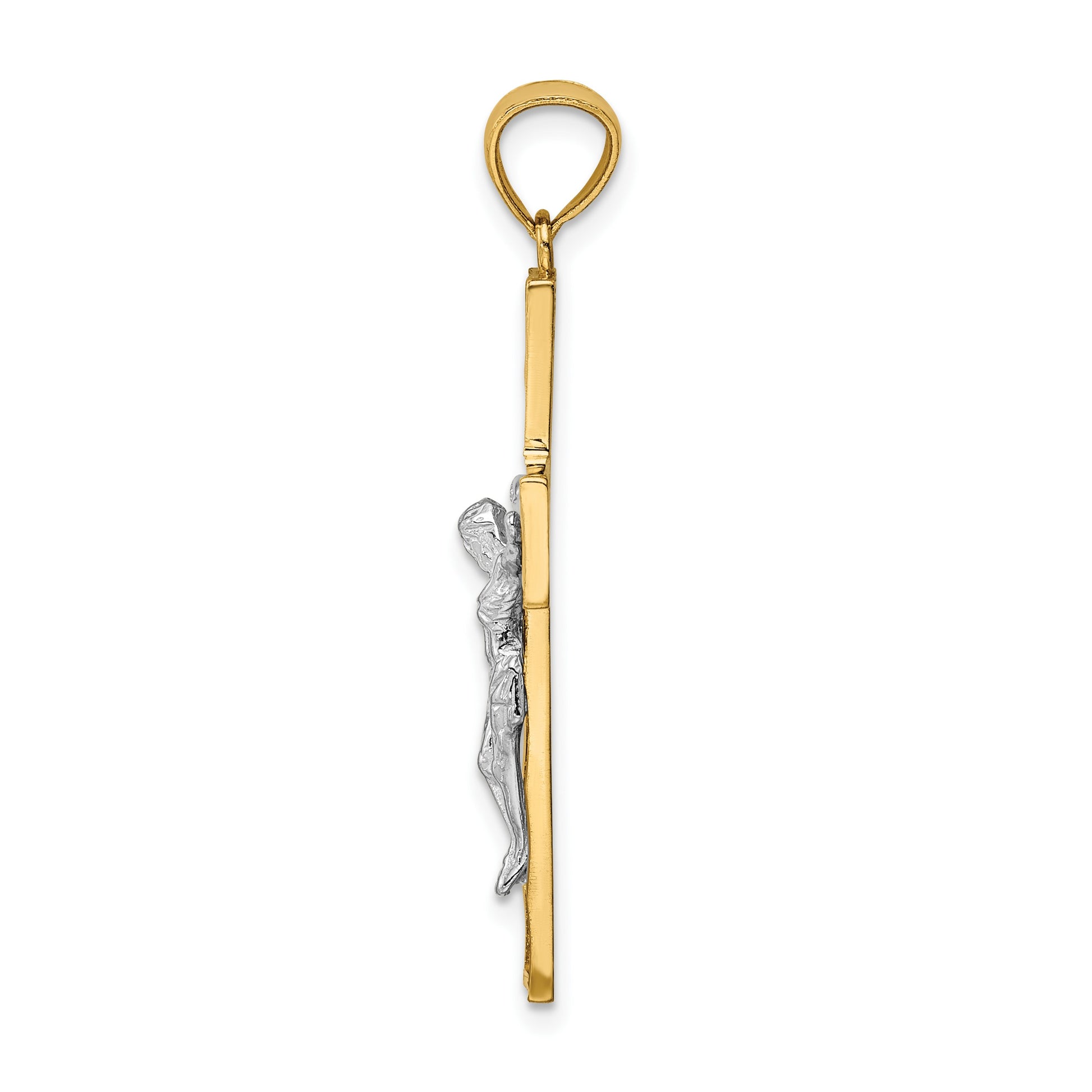 14K Two-Tone Satin Polished Diamond-cut Crucifix with Vines Pendant