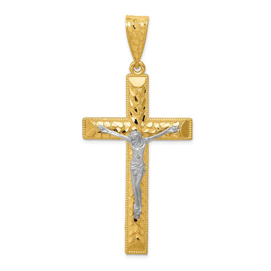 14k Two-tone Diamond-cut Crucifix Pendant