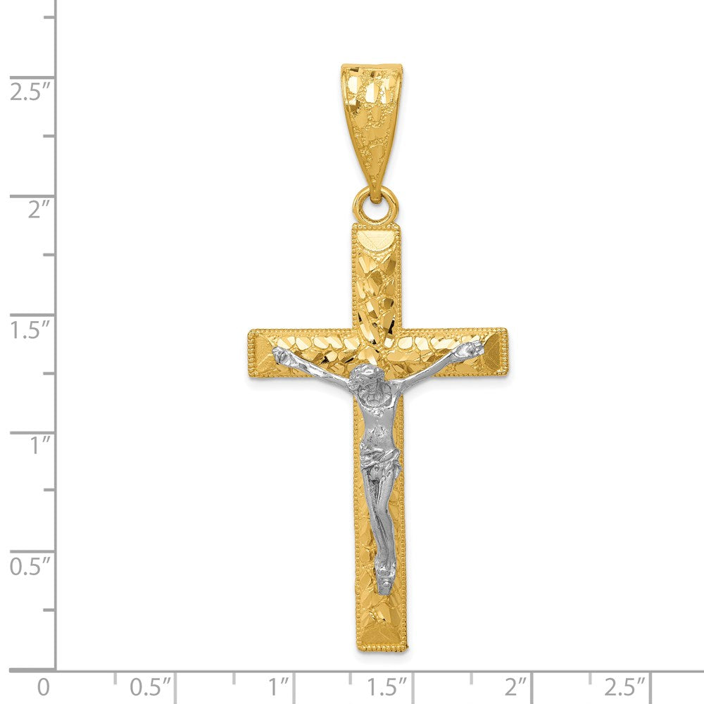 14k Two-tone Diamond-cut Crucifix Pendant