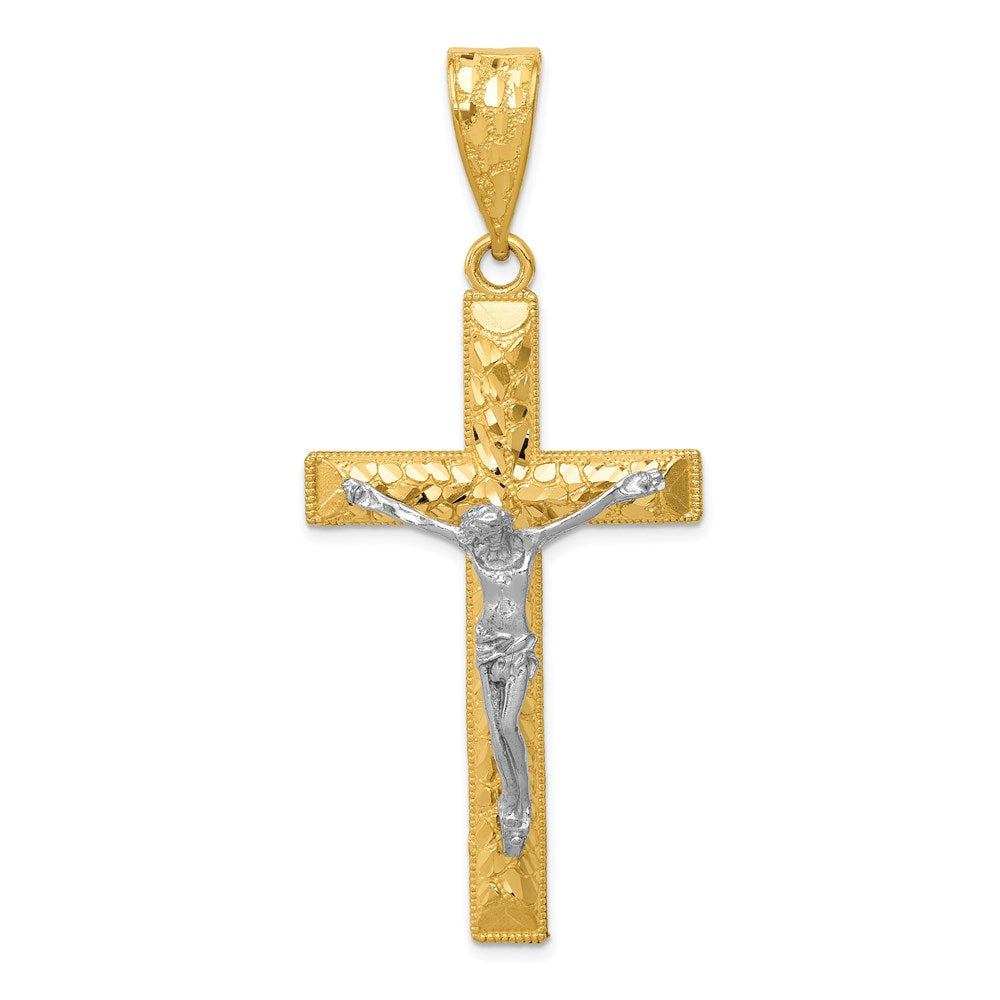 14k Two-tone Diamond-cut Crucifix Pendant