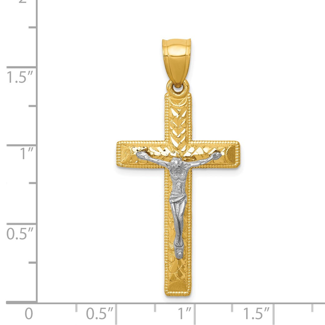 14k Two-tone Diamond Cut Crucifix Pendant