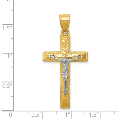 14k Two-tone Diamond Cut Crucifix Pendant
