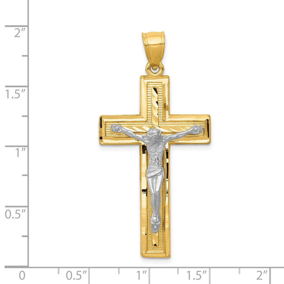 14k Two-tone Diamond-cut Latin Crucifix Pendant