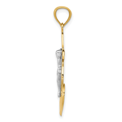 14k and White Rhodium Polished Mariners Crucifix Pendant