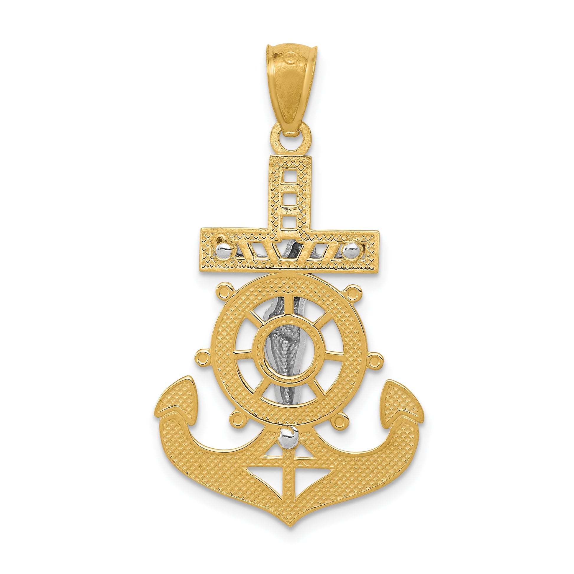 14k and White Rhodium Polished Mariners Crucifix Pendant