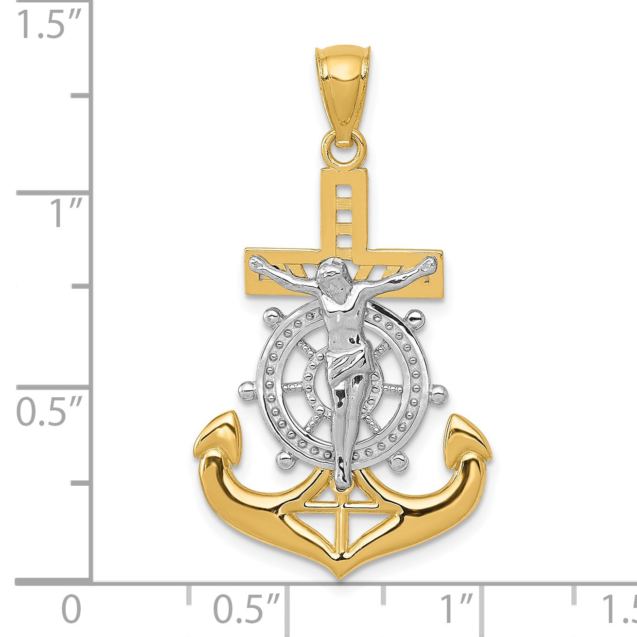 14k and White Rhodium Polished Mariners Crucifix Pendant