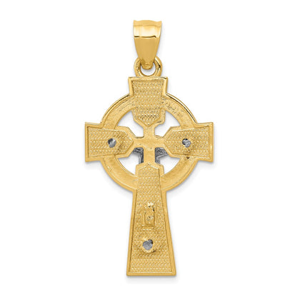 14k Two-tone Polished Celtic INRI Crucifix Pendant