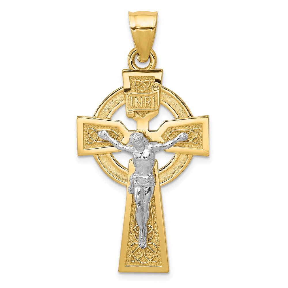 14k Two-tone Polished Celtic INRI Crucifix Pendant