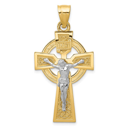 14k Two-tone Polished Celtic INRI Crucifix Pendant