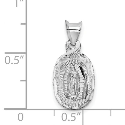14k White Gold Polished Diamond-cut Semi-solid Our Lady Of Guadalupe Oval Pendant