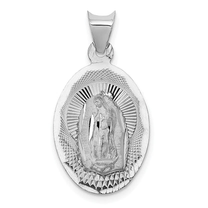 14k White Gold Polished Diamond-cut Semi-solid Our Lady Of Guadalupe Oval Pendant