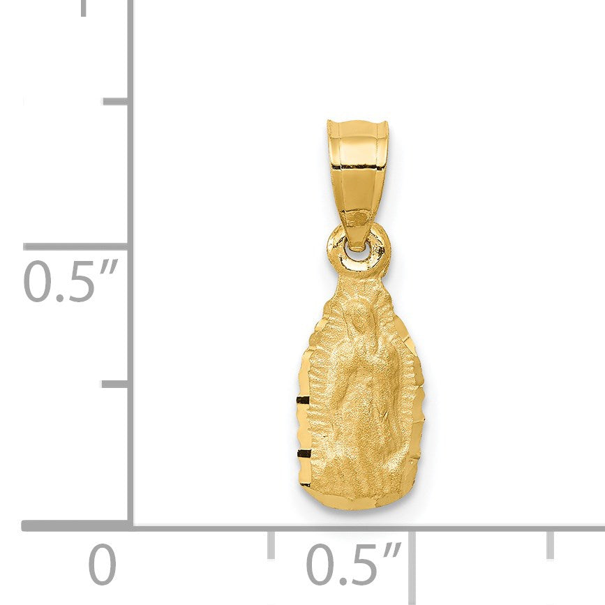 14k Satin and Diamond-cut Small Our Lady of Guadalupe Pendant