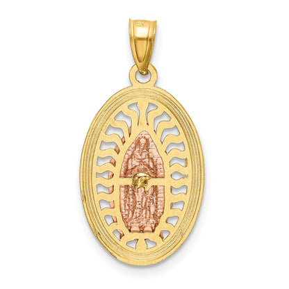 14K Two-tone with White Rhodium Diamond-cut Our Lady of Guadalupe Oval Charm