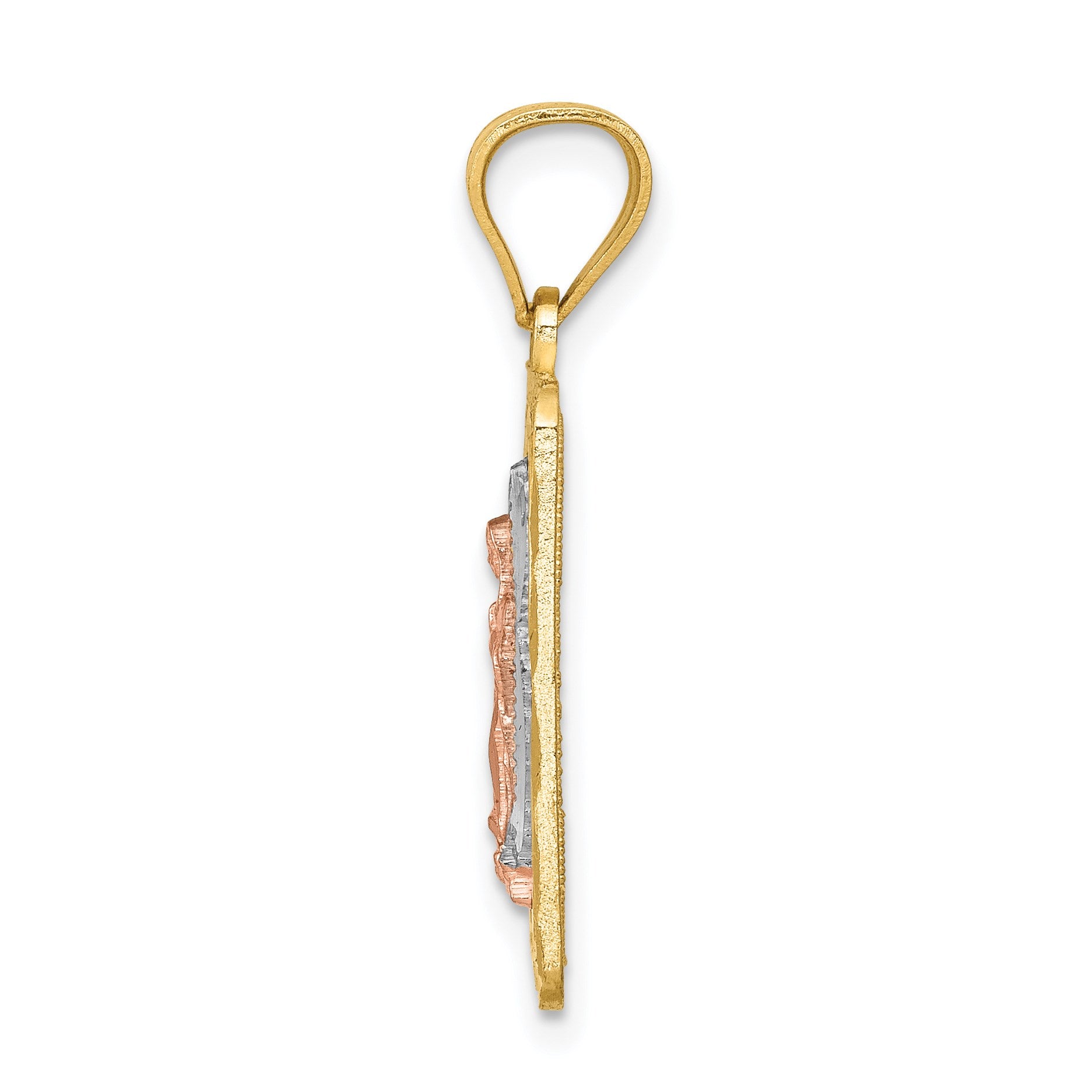 14k Two-tone with White Rhodium Diamond-cut Our Lady of Guadalupe Rectangular Pendant