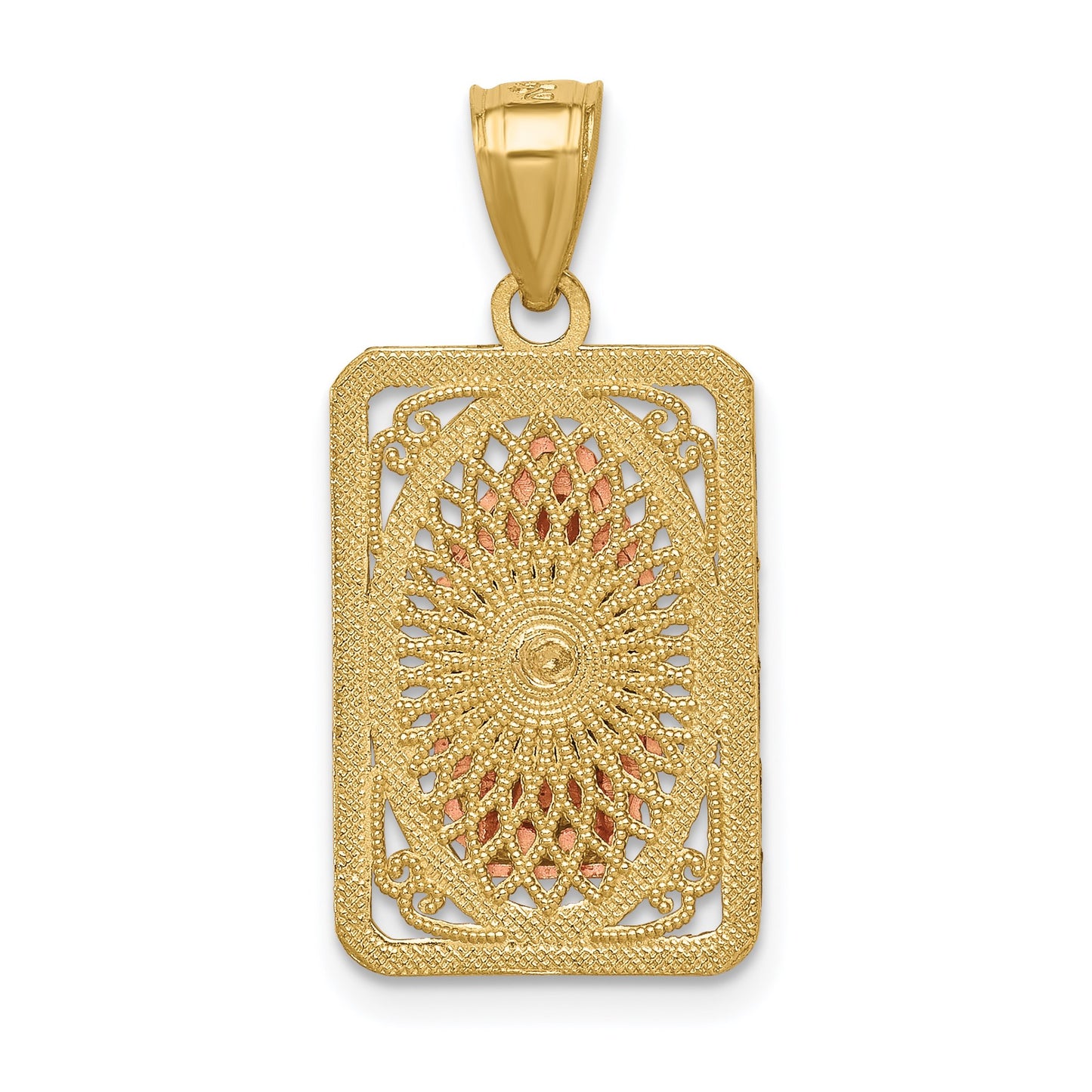 14k Two-tone with White Rhodium Diamond-cut Our Lady of Guadalupe Rectangular Pendant