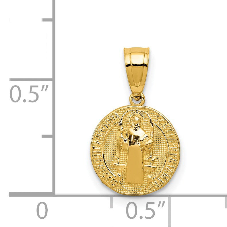 14k Polished San Benito Medal Solid 2-Sided Small Round Pendant