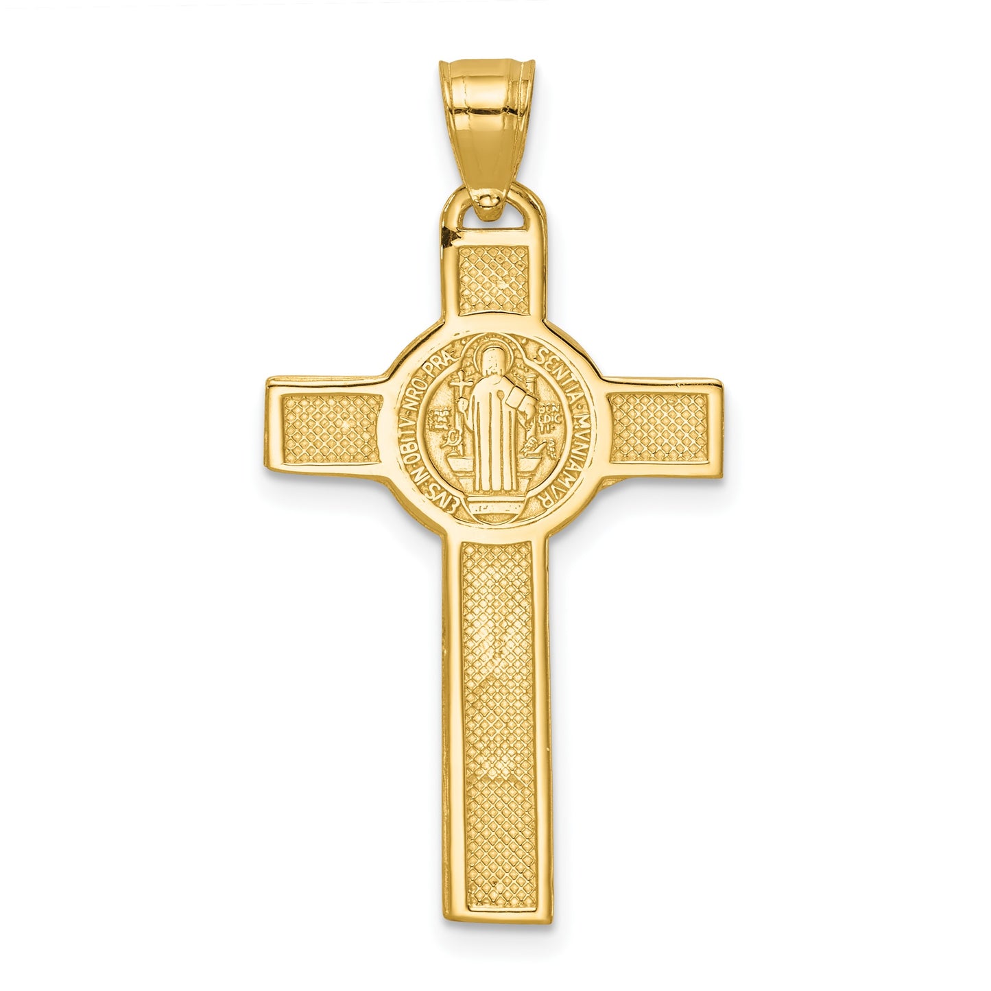 14k Polished San Benito Solid 2-Sided Crucifix Pendant