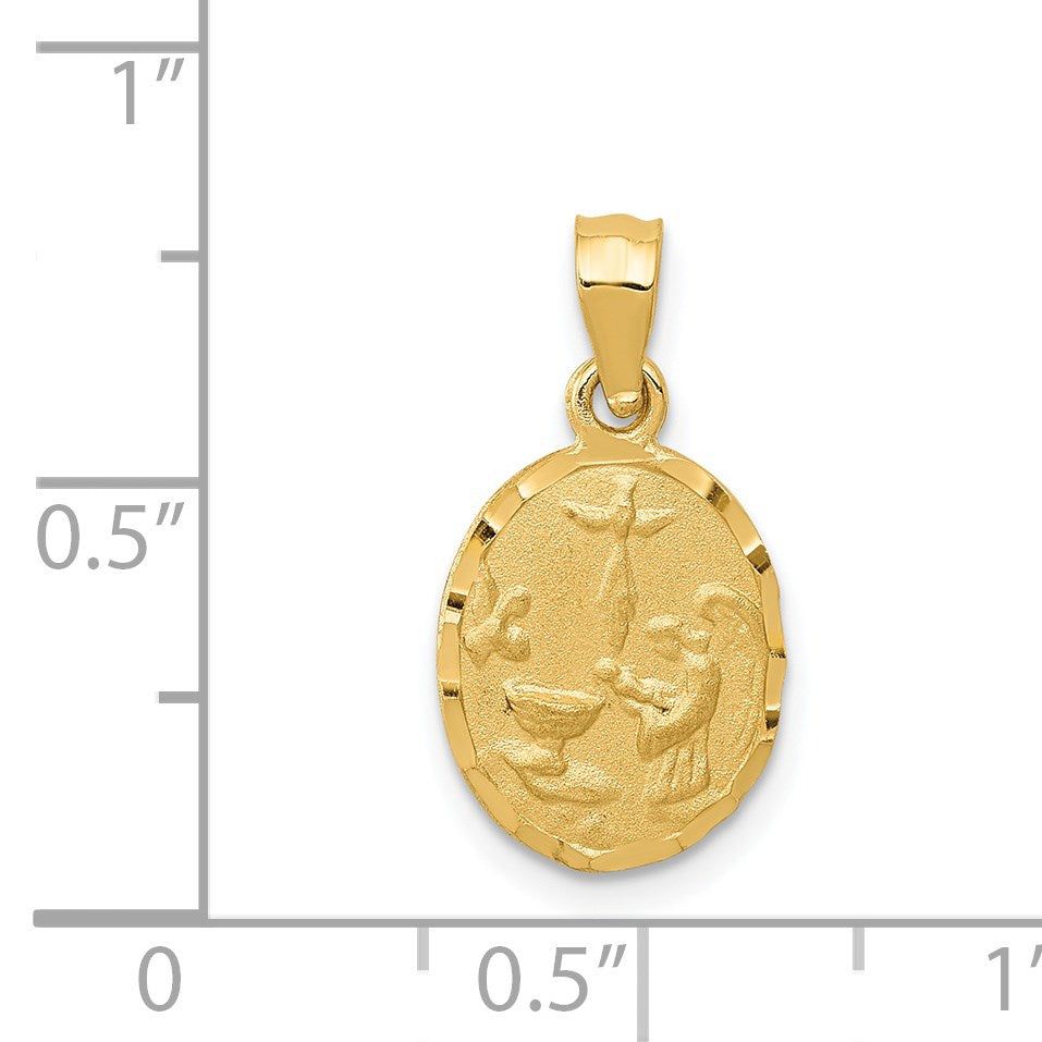 14K Satin and Diamond-Cut Baptism Oval Pendant