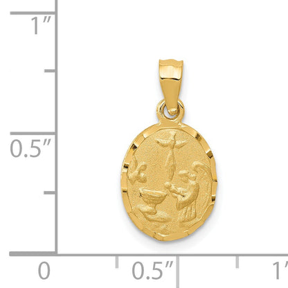 14K Satin and Diamond-Cut Baptism Oval Pendant