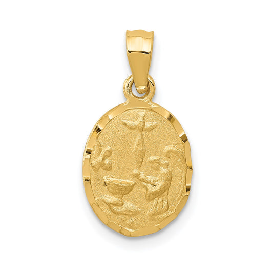 14K Satin and Diamond-Cut Baptism Oval Pendant