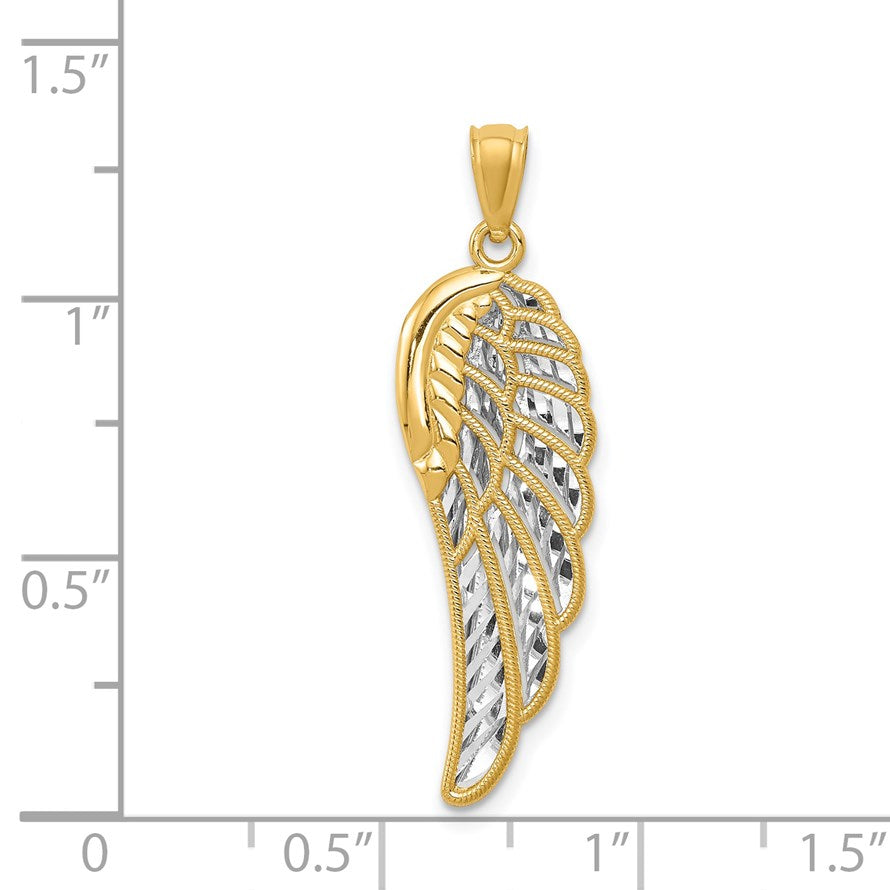 14K and White Rhodium Polished Two-Level Angel Wing Pendant