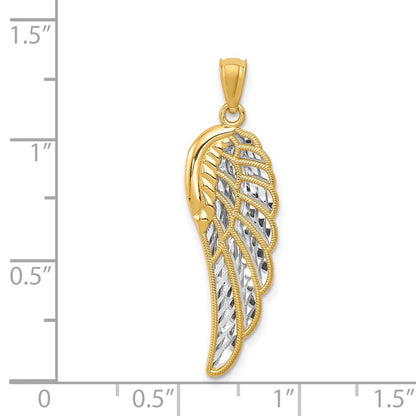 14K and White Rhodium Polished Two-Level Angel Wing Pendant