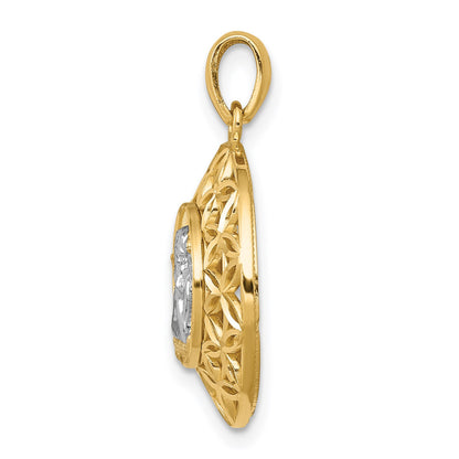 14k and White Rhodium Polished Filigree Guardian Angel Pendant
